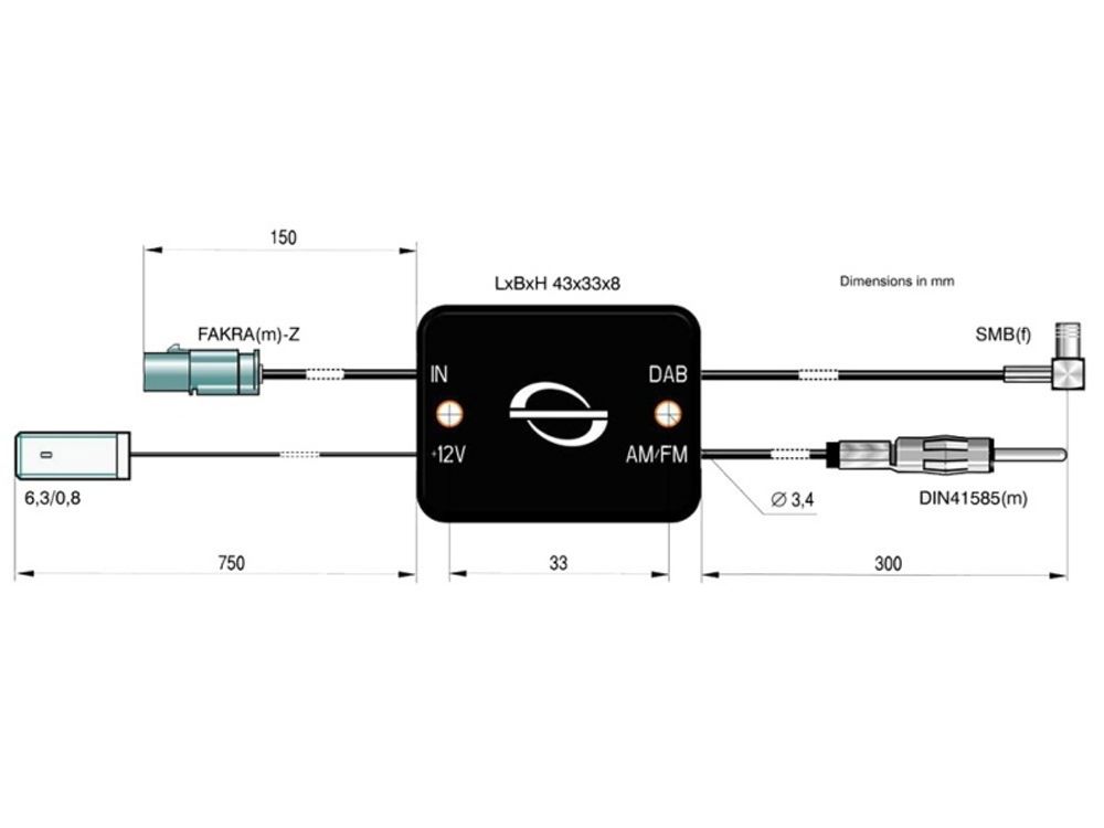 Antennesplitter Universal. Fakra -> DIN/SMB