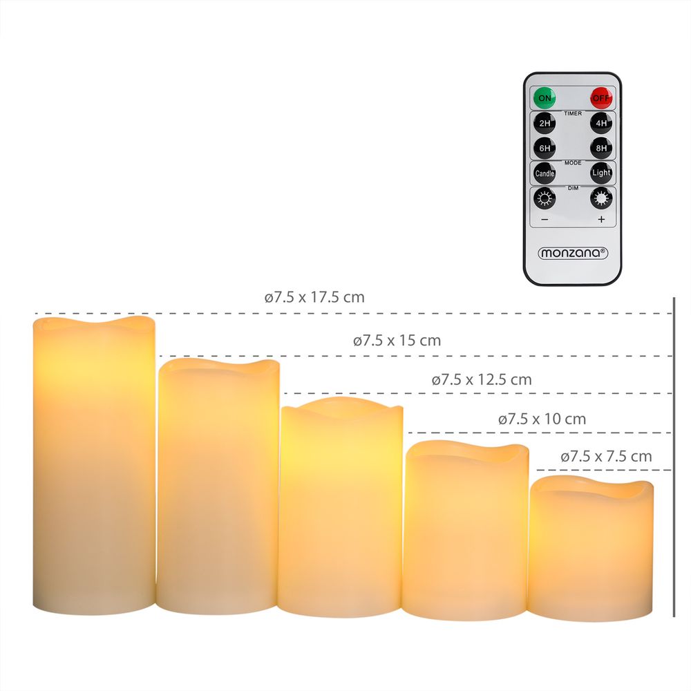 LED vokslys sett med 5 stk inkl. fjernkontroll