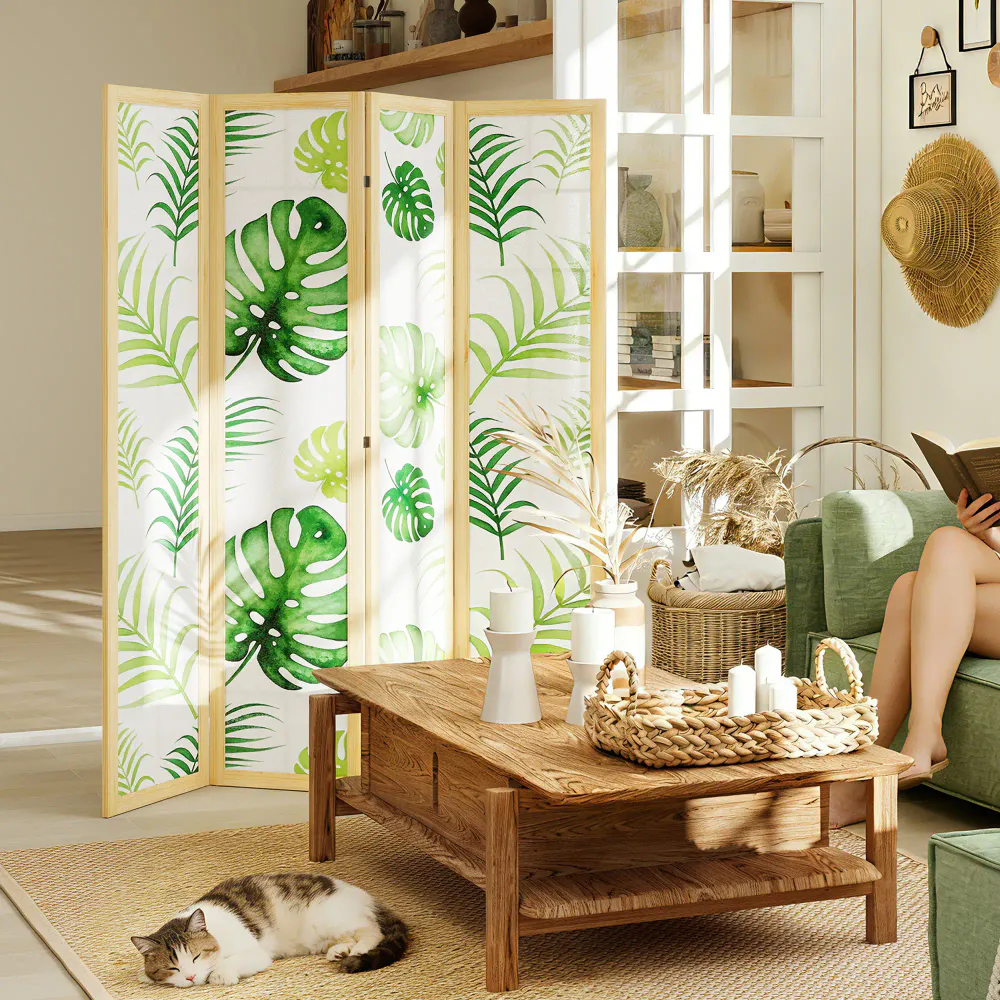 Romdeler med palmemotiv – 4 paneler - 170 cm høy