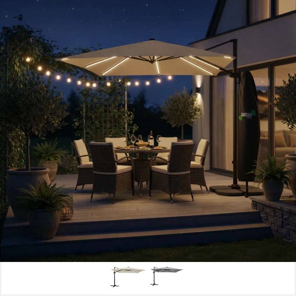 ROMA LED Hengeparasoll 3x3 m - fargevalg