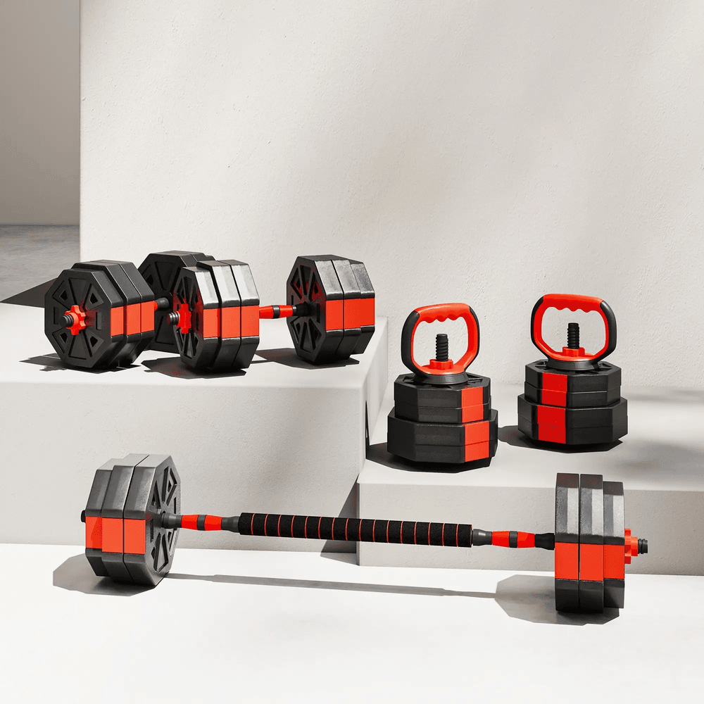 6-i-1 justerbart manualsett 30 kg med manualer og vektstang