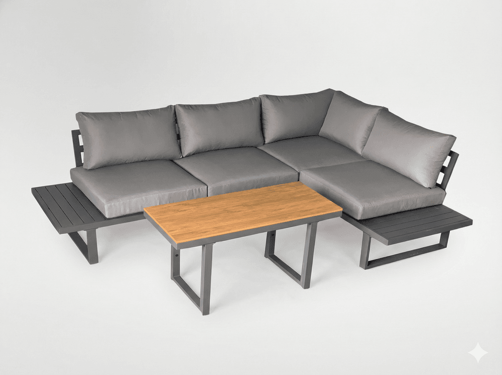 Aluminiums hagemøbelsett BOGOTA – hjørnesofa med bord, grå