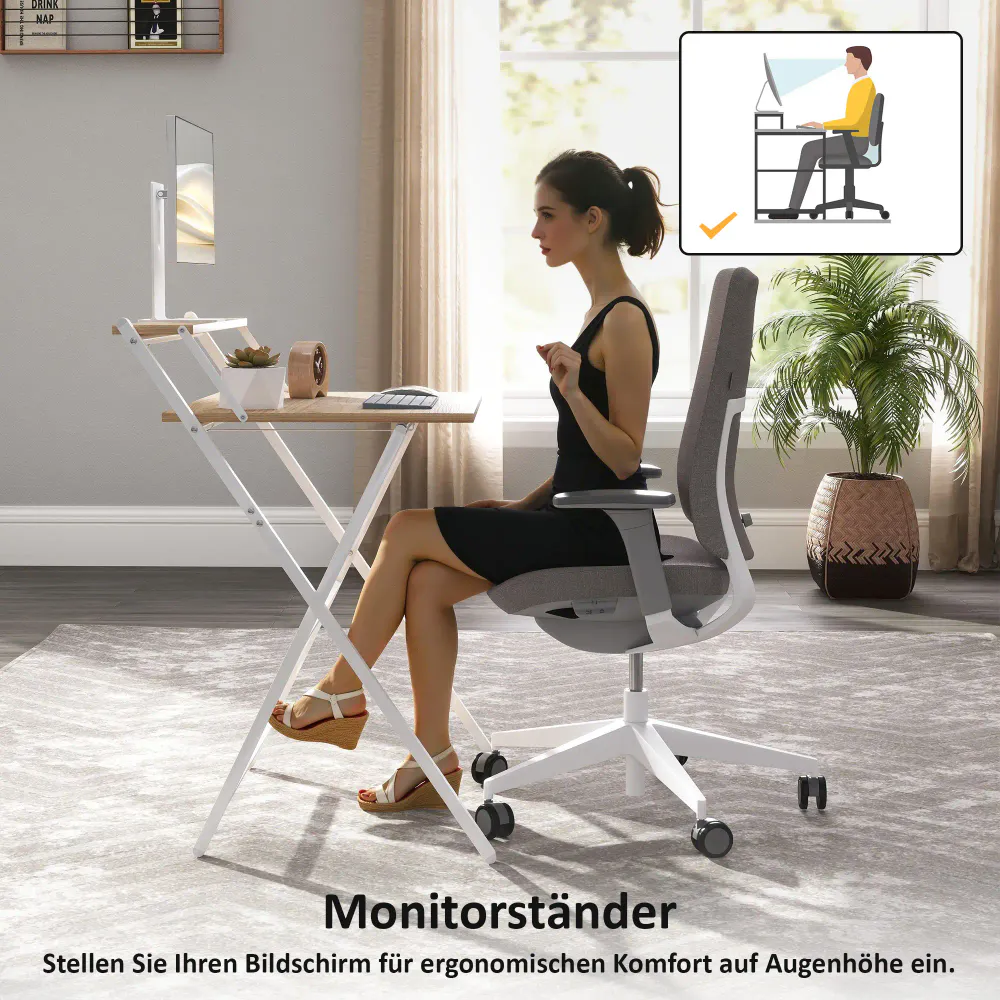 Sammenleggbart skrivebord / PC-bord med skjermhylle