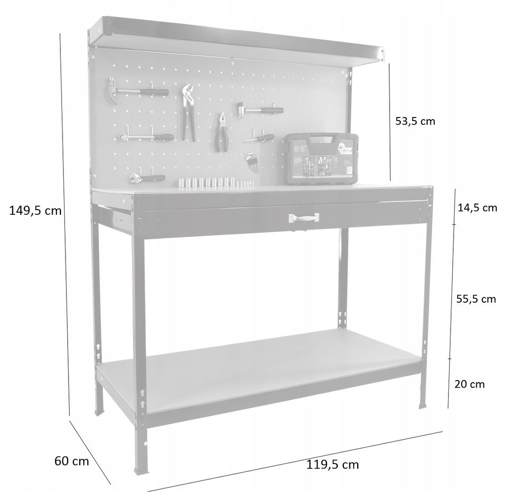 Arbeidsbenk med skuff - 120 x 60 x 150 cm