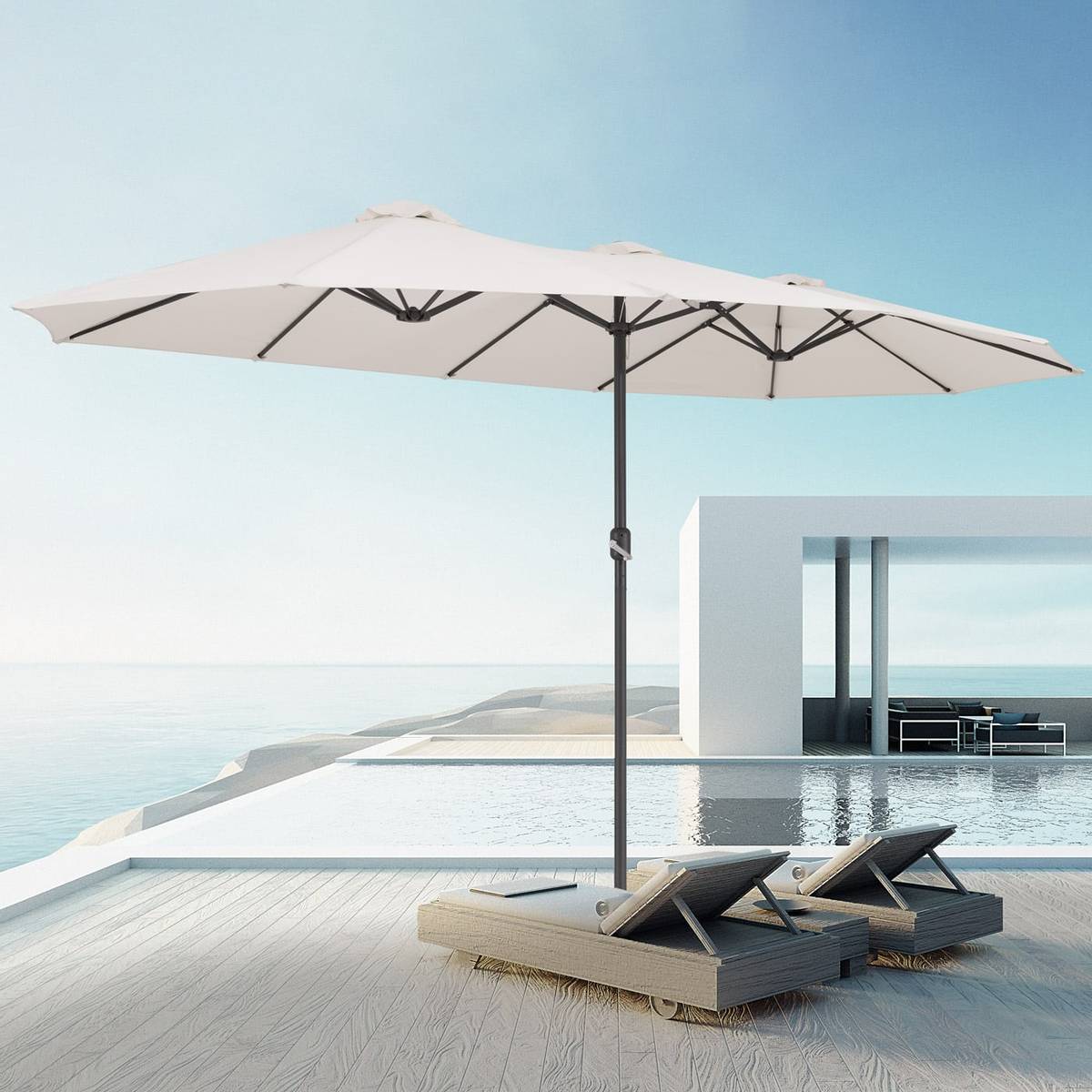 Dobbel parasoll UV-beskyttelse 40+ - kremhvit