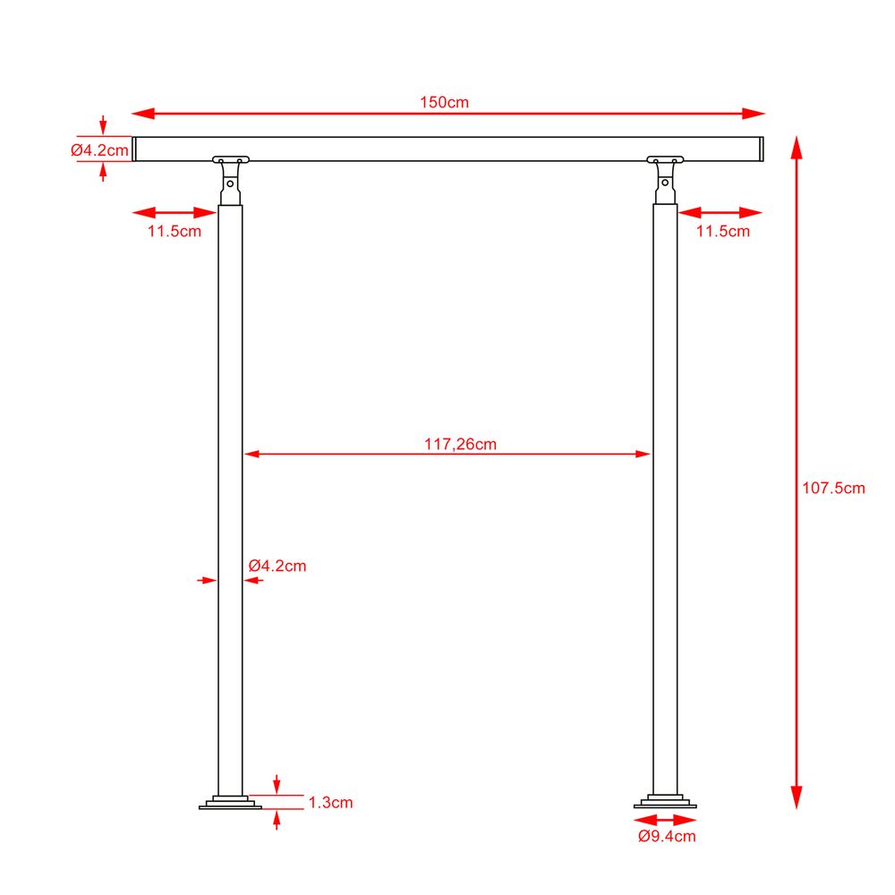 Trapperekkverk i edelstål 150cm