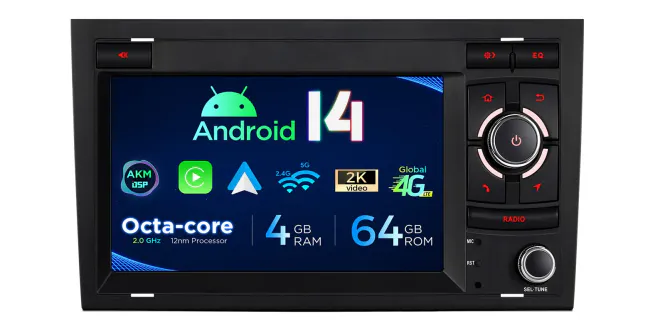 Hovedbilde Android 14 bilradio Audi A4 S4 RS4 med 4G og DSP og CarPlay