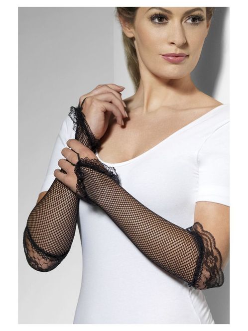Hovedbilde Netting hansker i sort med blonder
