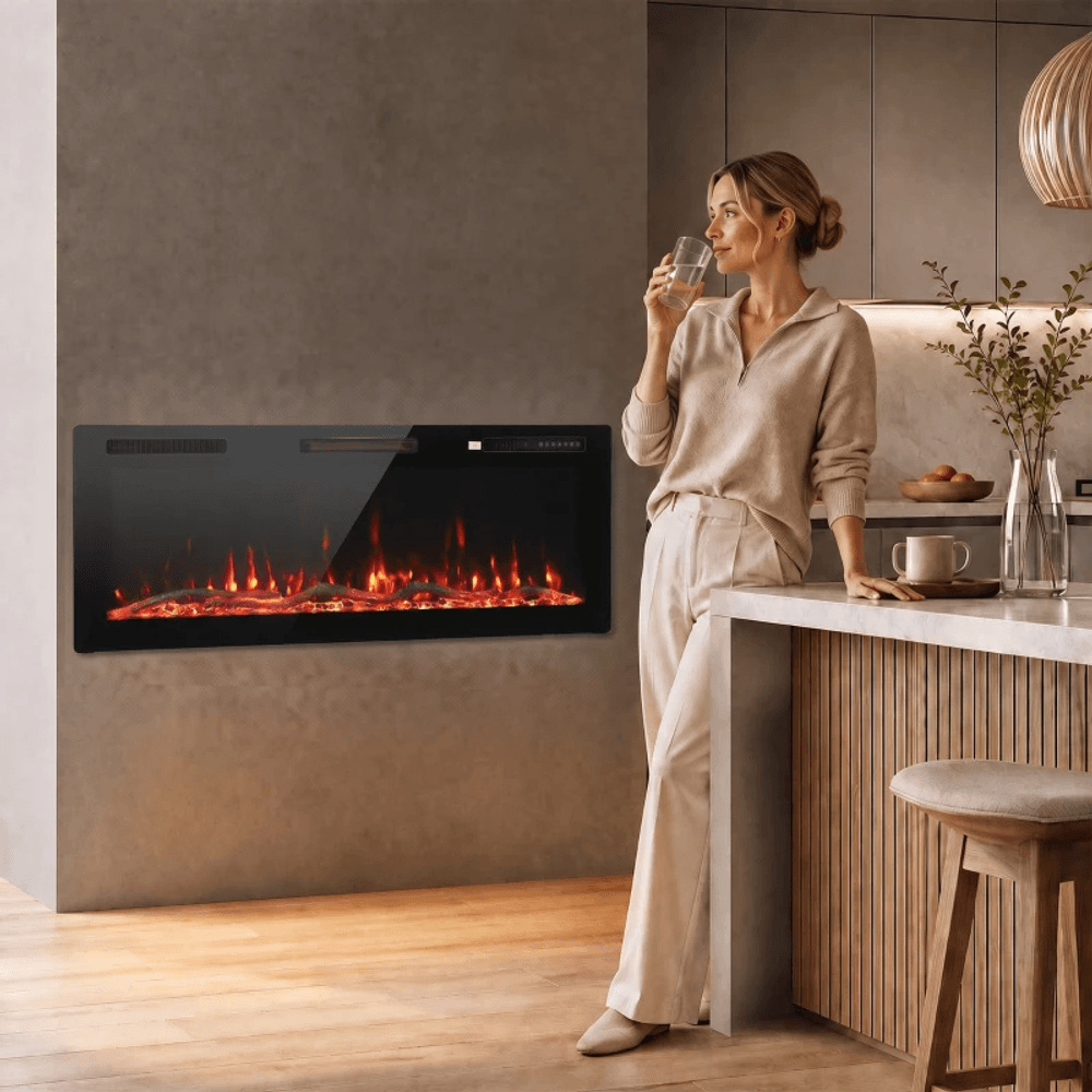 Ultratynn elektrisk peis for innfelt og veggmontert installasjon 900w og 1800W 127cm