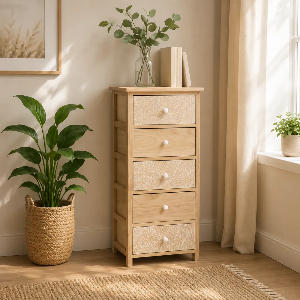 Kommode med 5 skuffer 40 x 29 x 90 cm – Linnea
