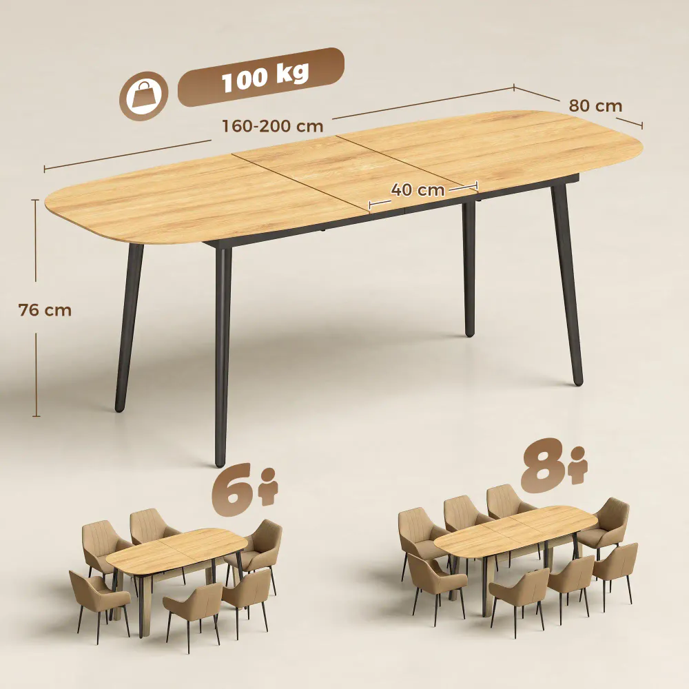 Uttrekkbart spisebord i eikefinish - 160-200 cm