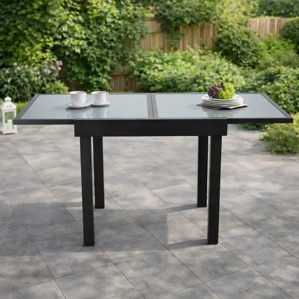 Uttrekkbart aluminium hagebord OLIVER 90/180 × 90 × 75,5 cm, grå