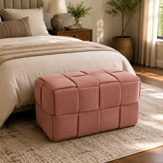 Hovedbilde Puff Rektangulær Flettet 72 × 38 × 38 cm - Rosa