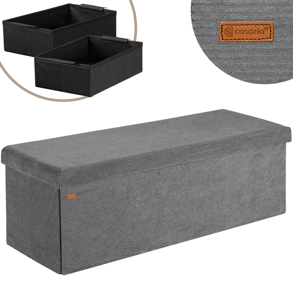 Sittebenk i cord 114x38x38 cm - antrasitt