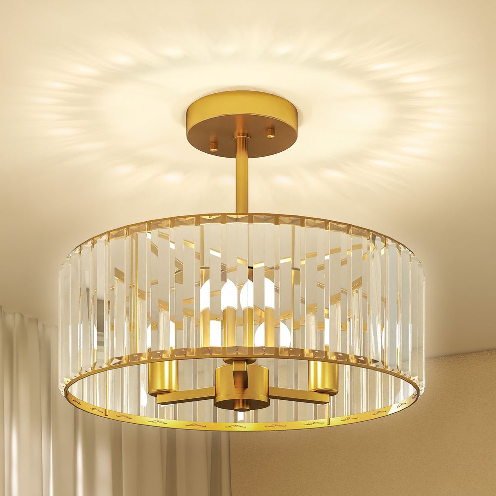 Taklampe med krystall i gulltone - Ø39 cm