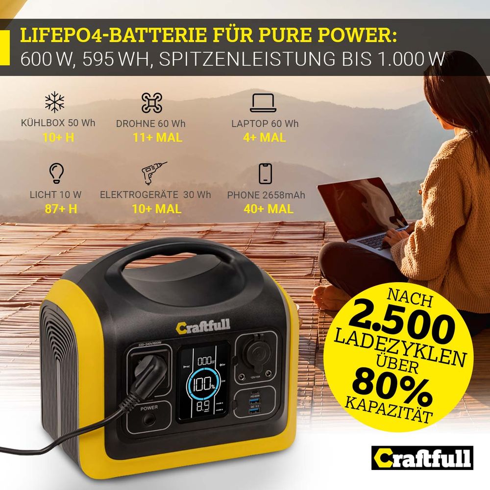 Craftfull Powerstation 600 W / 595 Wh batteribank