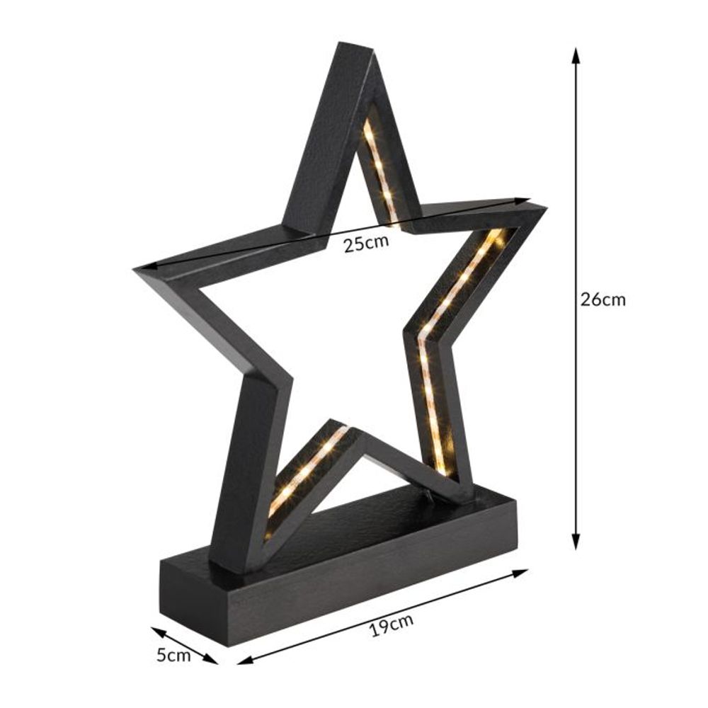 LED lys stjerne - sort 25x26cm
