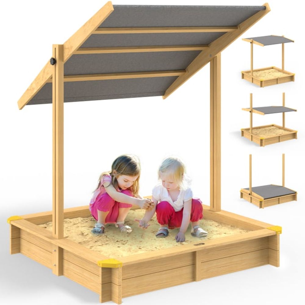 Sandkasse med soltak/lokk - 120 x 120 cm naturfarget
