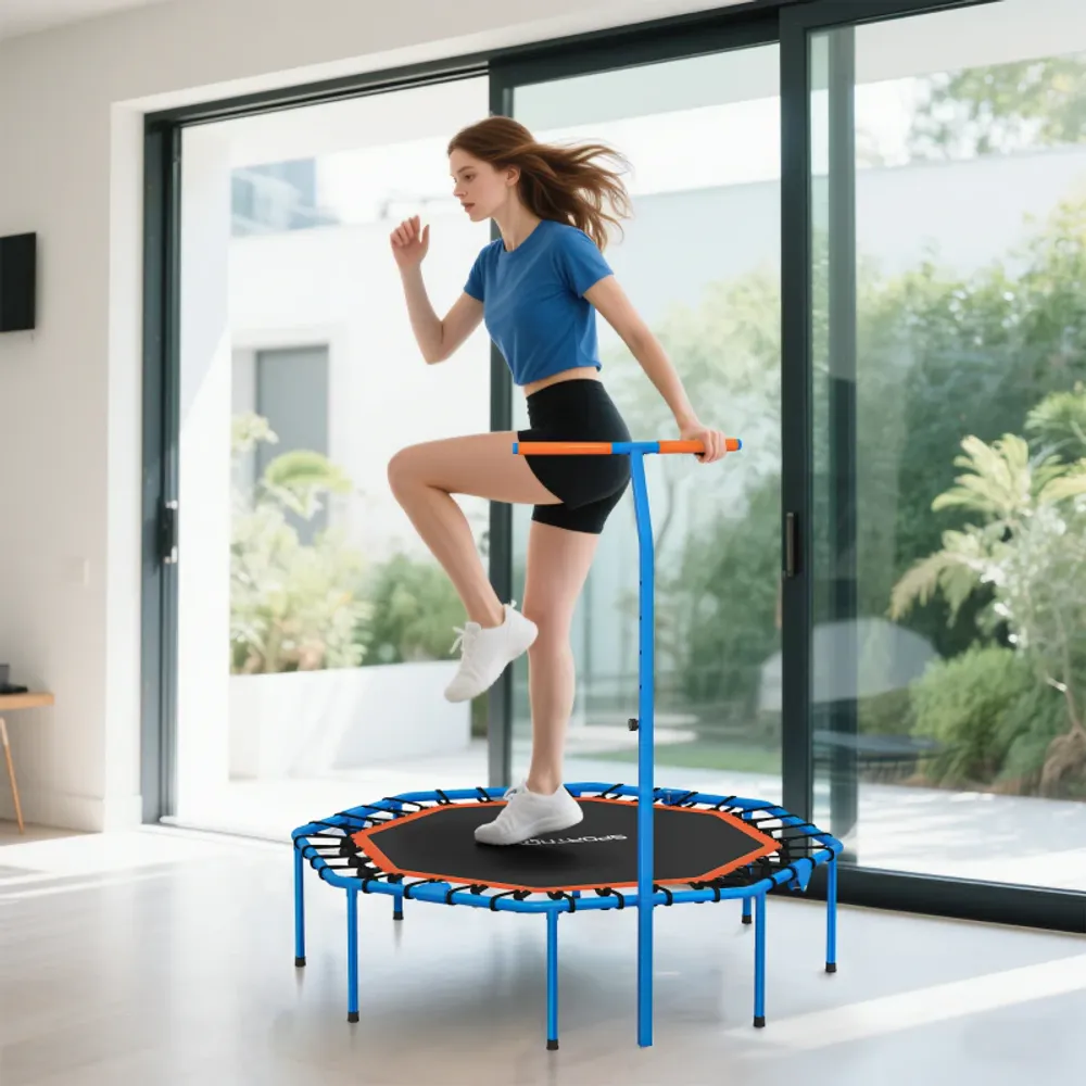 Sammenleggbar fitness-trampoline med håndtak
