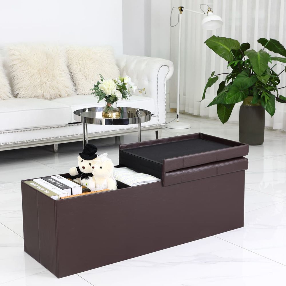 Entrebenk 115x38x38cm med hengslet lokk - brun