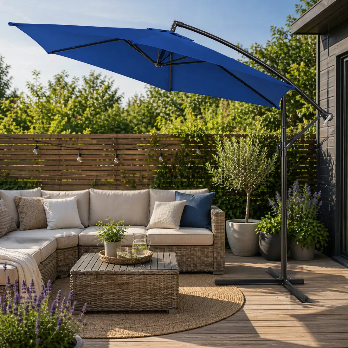 Hengeparasoll 330 cm med trekk - blå