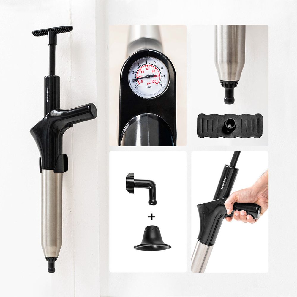 InnovaGoods Jetpro høytrykks luftplunger med trykkmåler og tilbehør