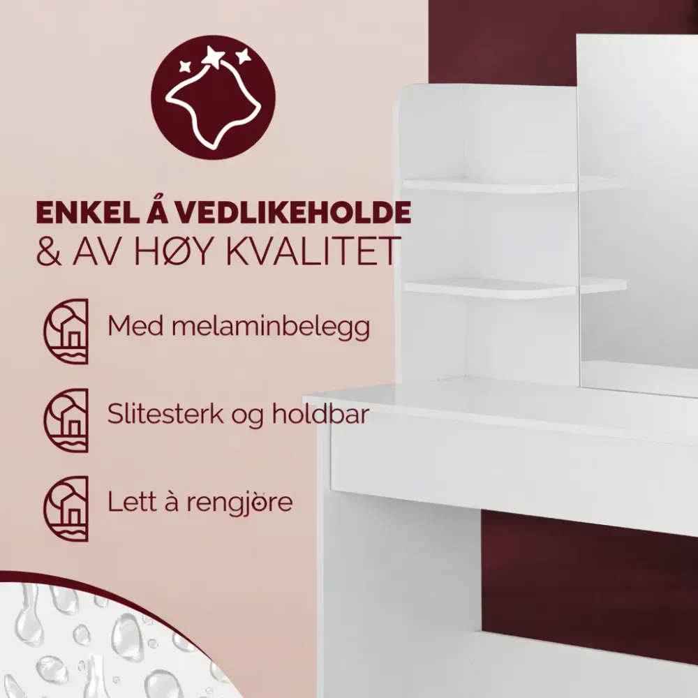 Sminkebord Lucia Hvit - 108x140x40cm