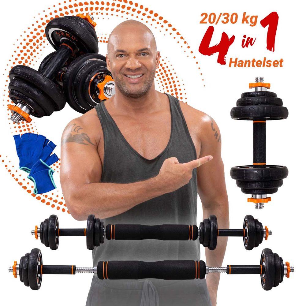 4 i 1 manualsett, manualer, vektstang, stålvektskiver, 20kg