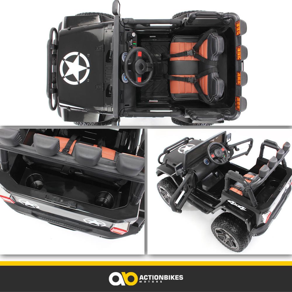 Barnebil Wrangler, 4x4 Jeep, 2-seter - hvit/sort