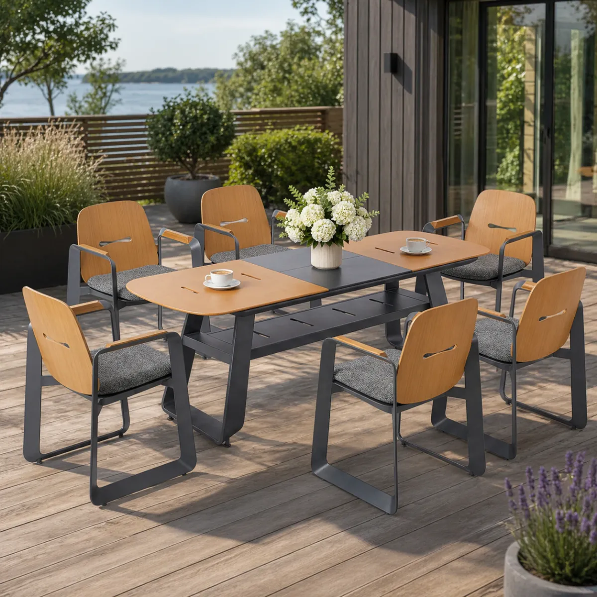 Hagemøbelsett THOMPSON - uttrekkbart bord aluminium