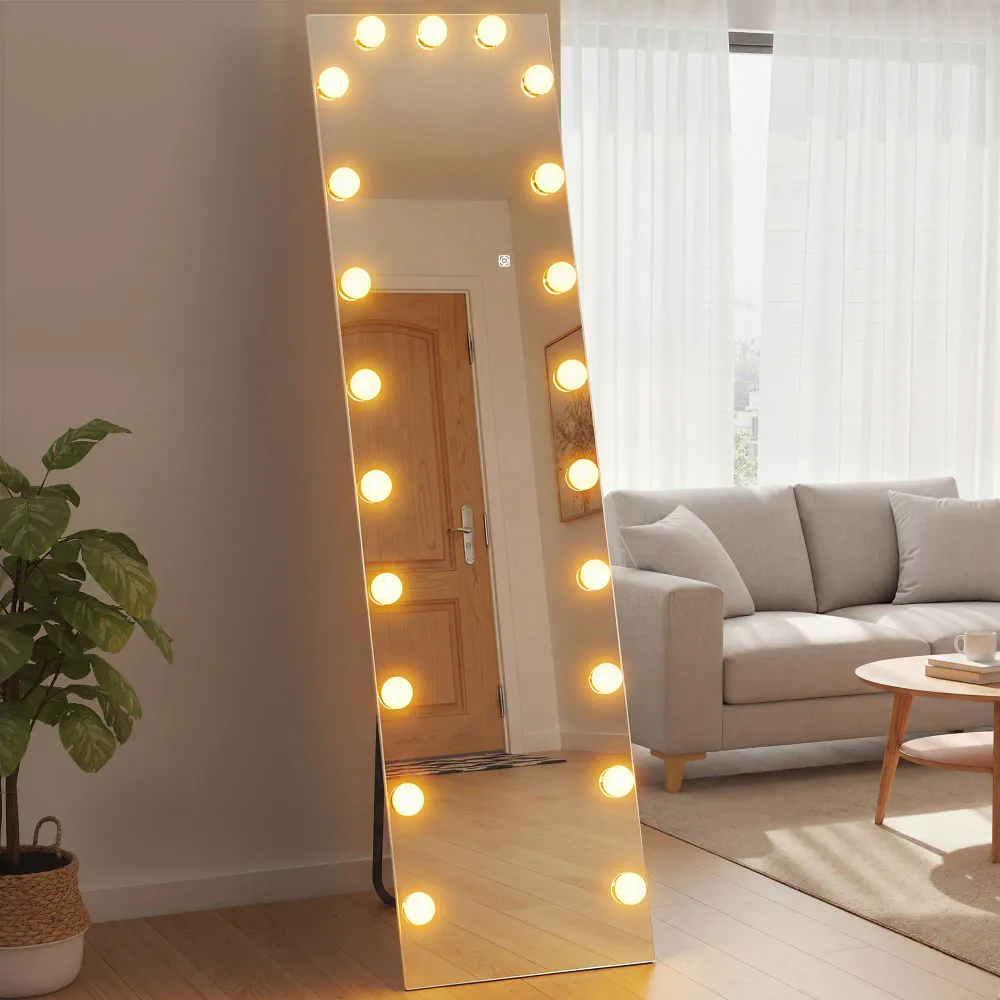 Helfigurspeil med RGB-lys og Hollywood-pærer - 150 cm