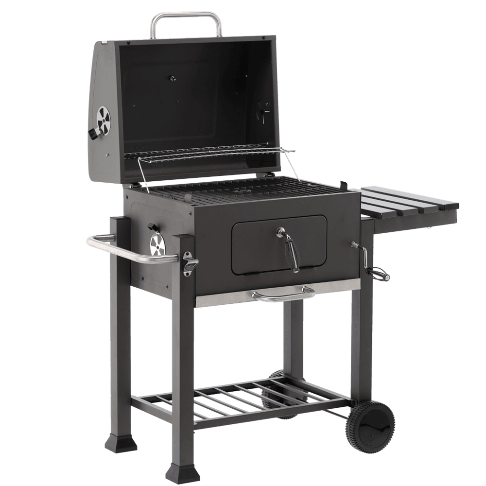Stor kullgrill med lokk - termometer og hjul