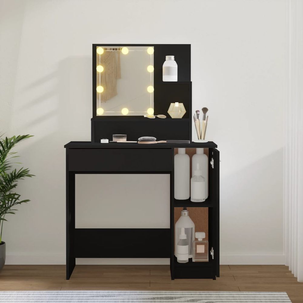 Sminkebord med LED 86,5x35x136 cm - svart