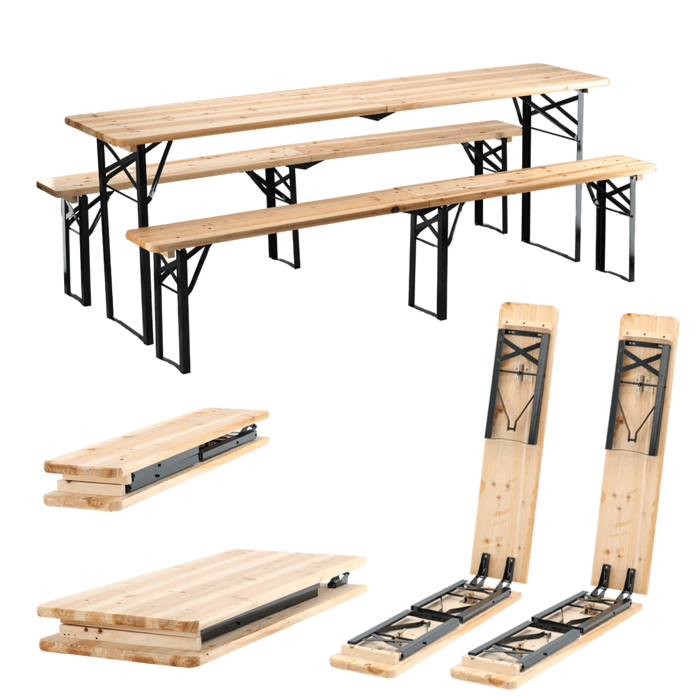 Sammenleggbart ølbord med benker - L 220 cm 