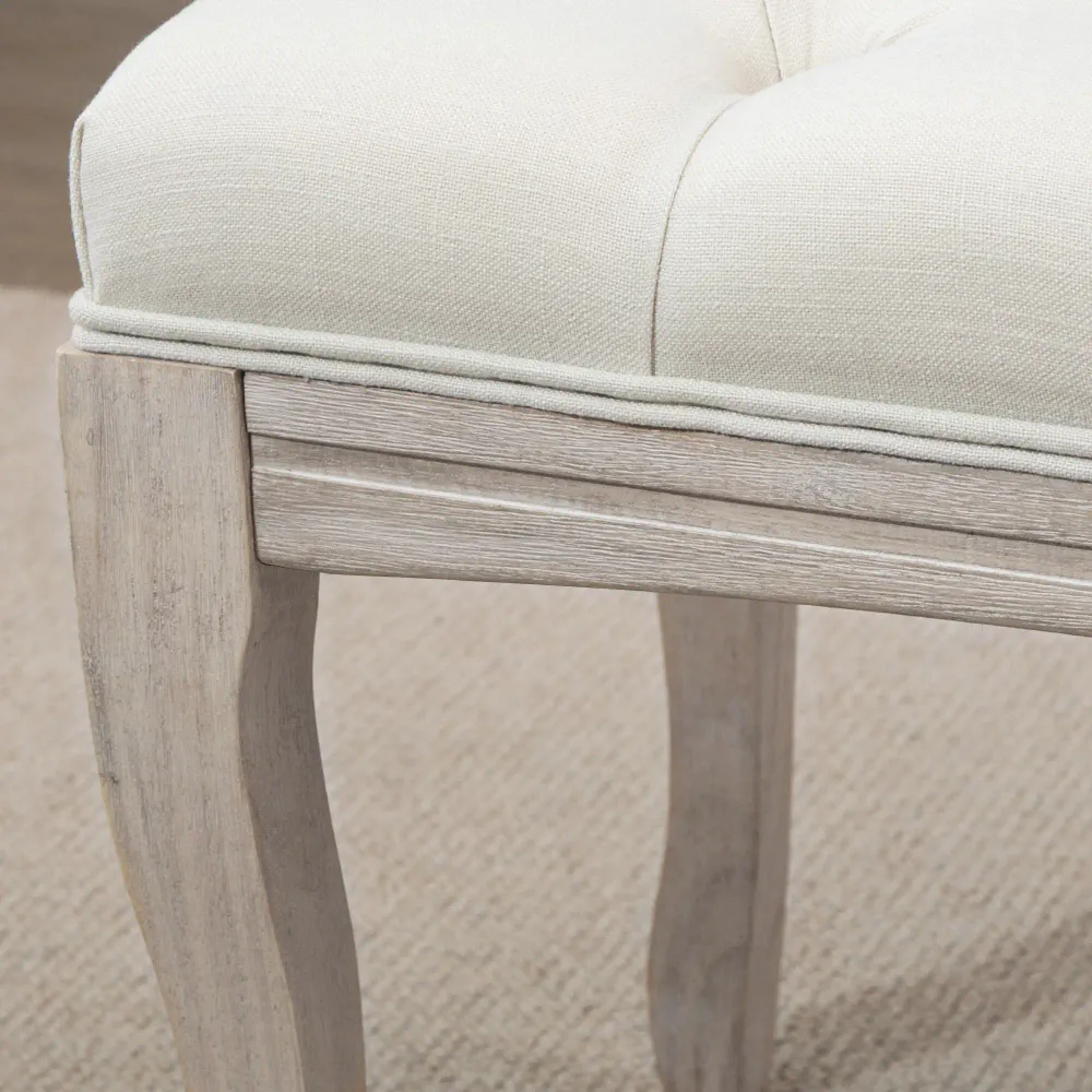 Polstret benk med knapper og buede treben - beige