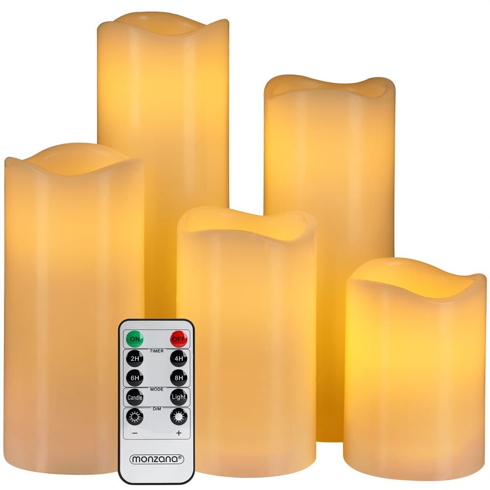 LED vokslys sett med 5 stk inkl. fjernkontroll