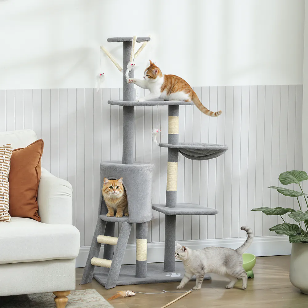 Klorestativ med kattehule 134 cm – beige eller grå