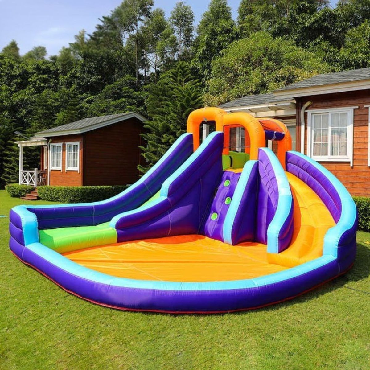 AirMyFun Double Slide 83006 Oppblåsbar Hoppeslott – Med dobbel sklie, vannlek og klatrevegg