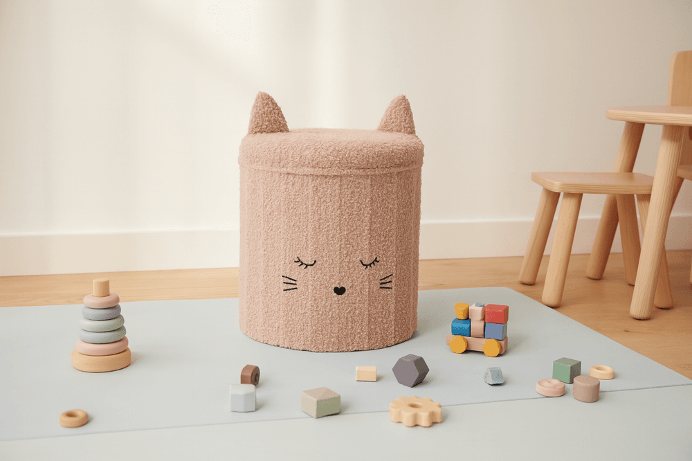 Barnepuff med oppbevaring «Katt» - 28x28x34 cm