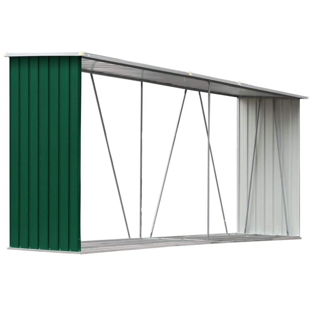 Vedskjul galvanisert stål 330x84x152 cm grønn