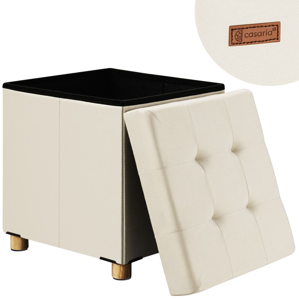 Sittepuff i beige fløyel – 42 x 38 x 38 cm