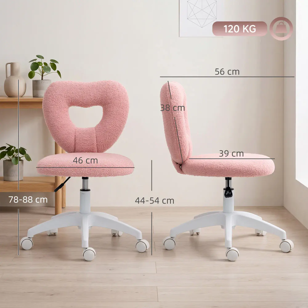Kontorstol med hjerterygg - rosa eller hvit