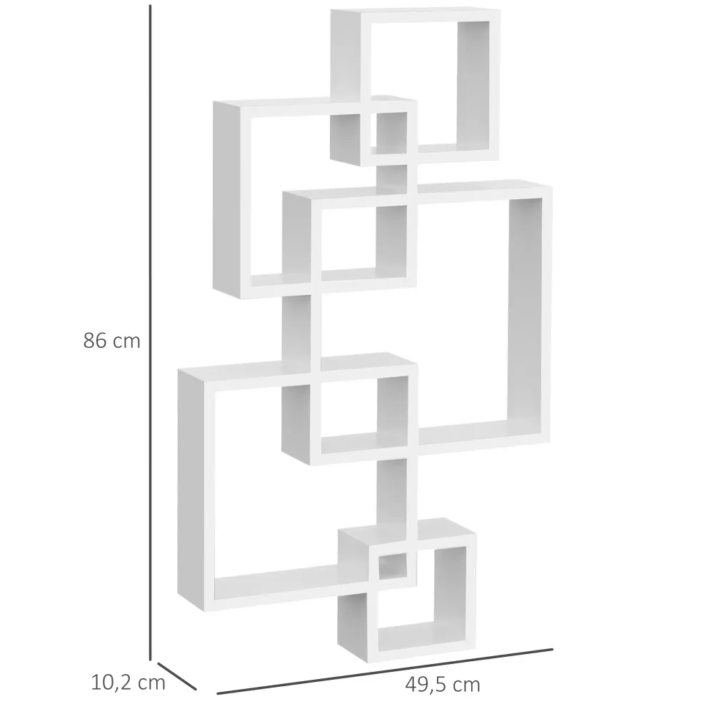 Hvit vegghylle i heltre med 9 rom