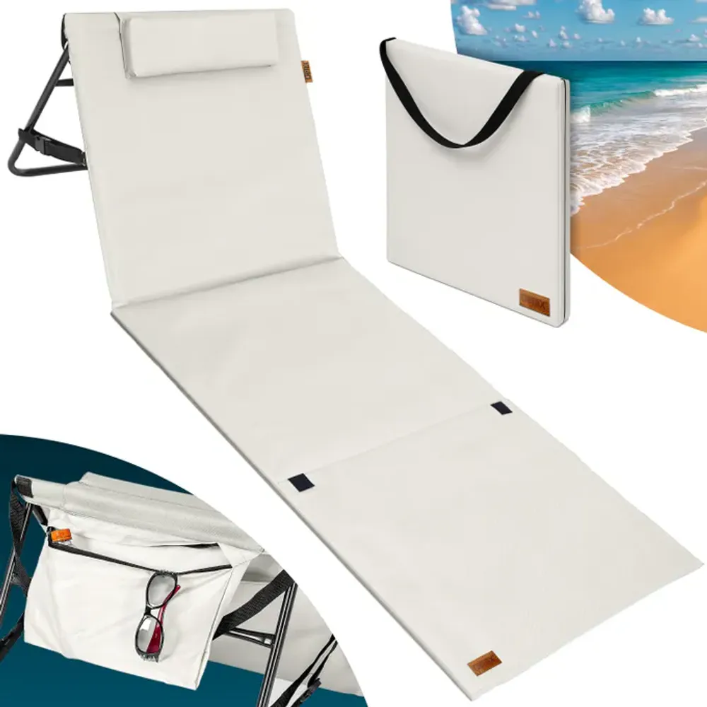 Sammenleggbar strandmatte med ryggstøtte - beige