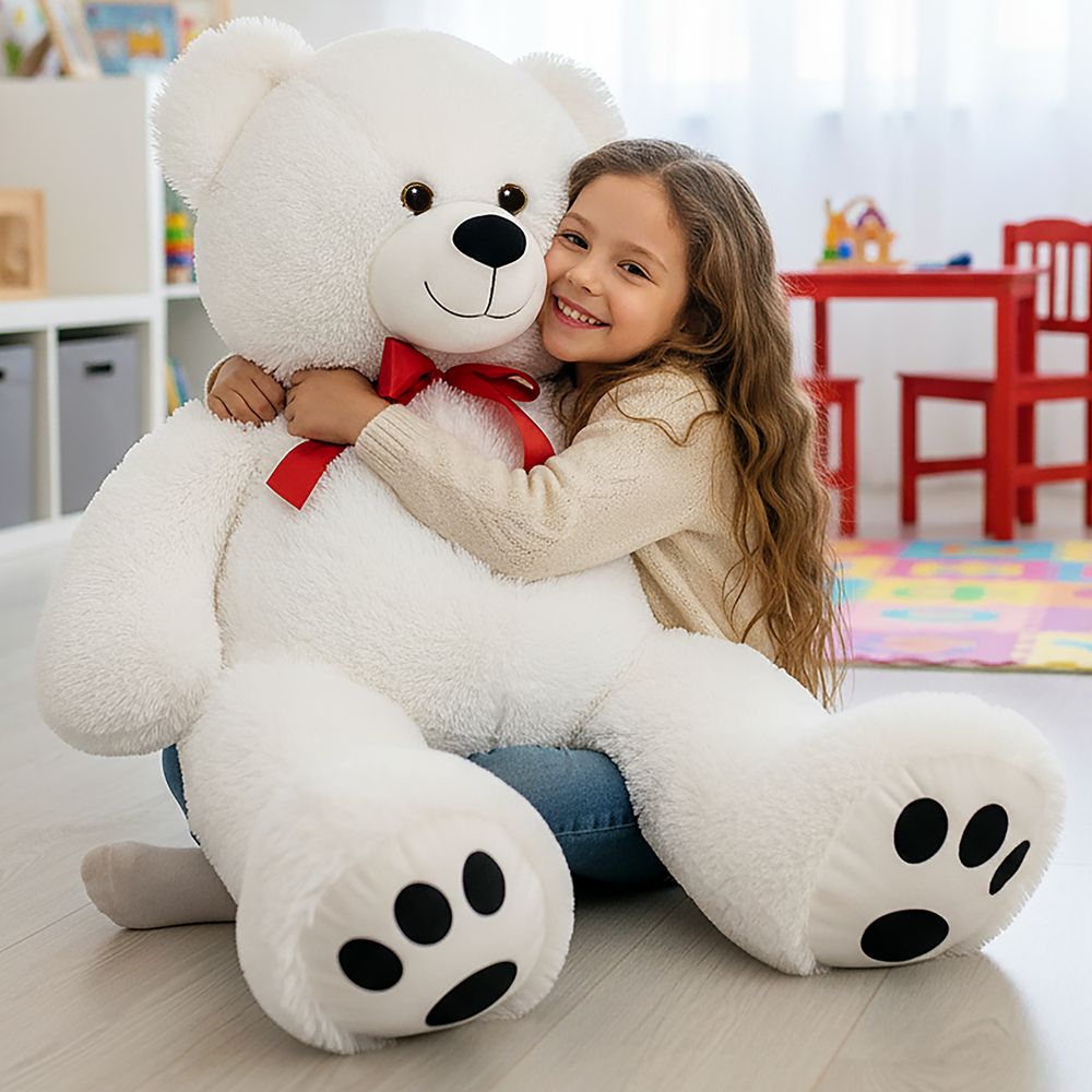 Stor teddybjørn bamse 100 cm hvit – MONZANA