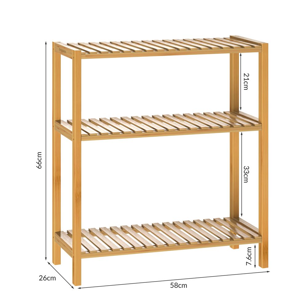 Bambushylle med 3 hyller - 66x58x26cm