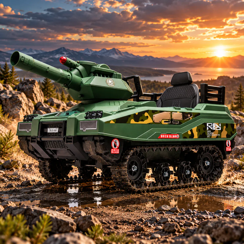 Elektrisk tank for barn 12 V med fjernkontroll og kanontårn