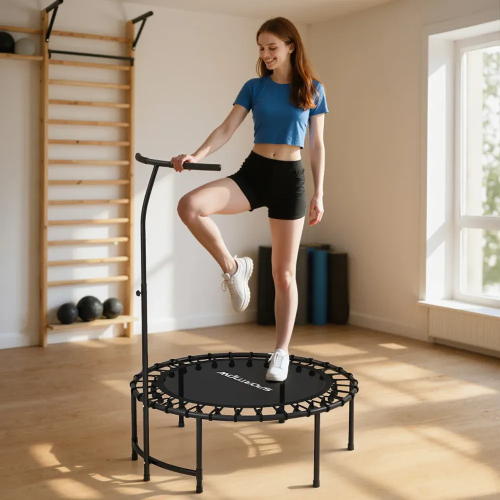 Fitness-trampoline med justerbart håndtak – svart