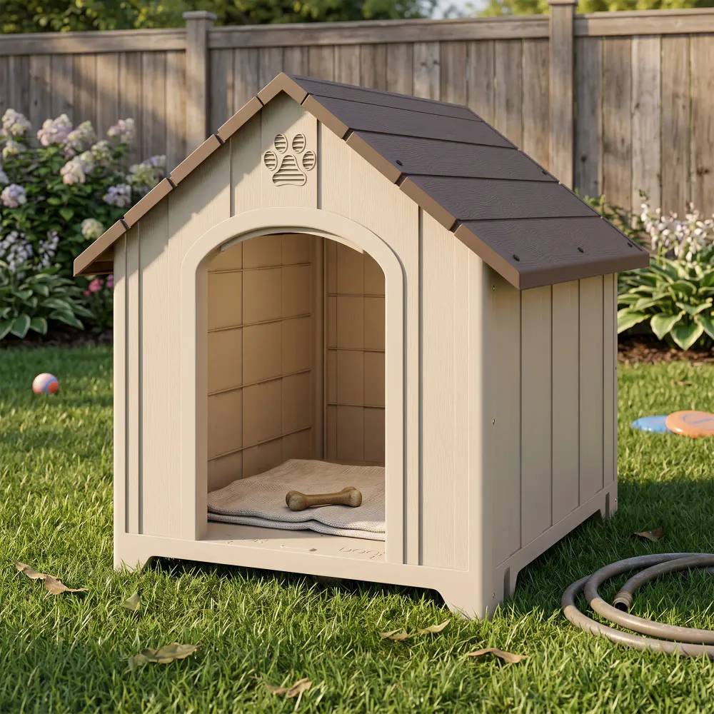 Værbestandig hundehus med hevet gulv – 88 × 79 cm