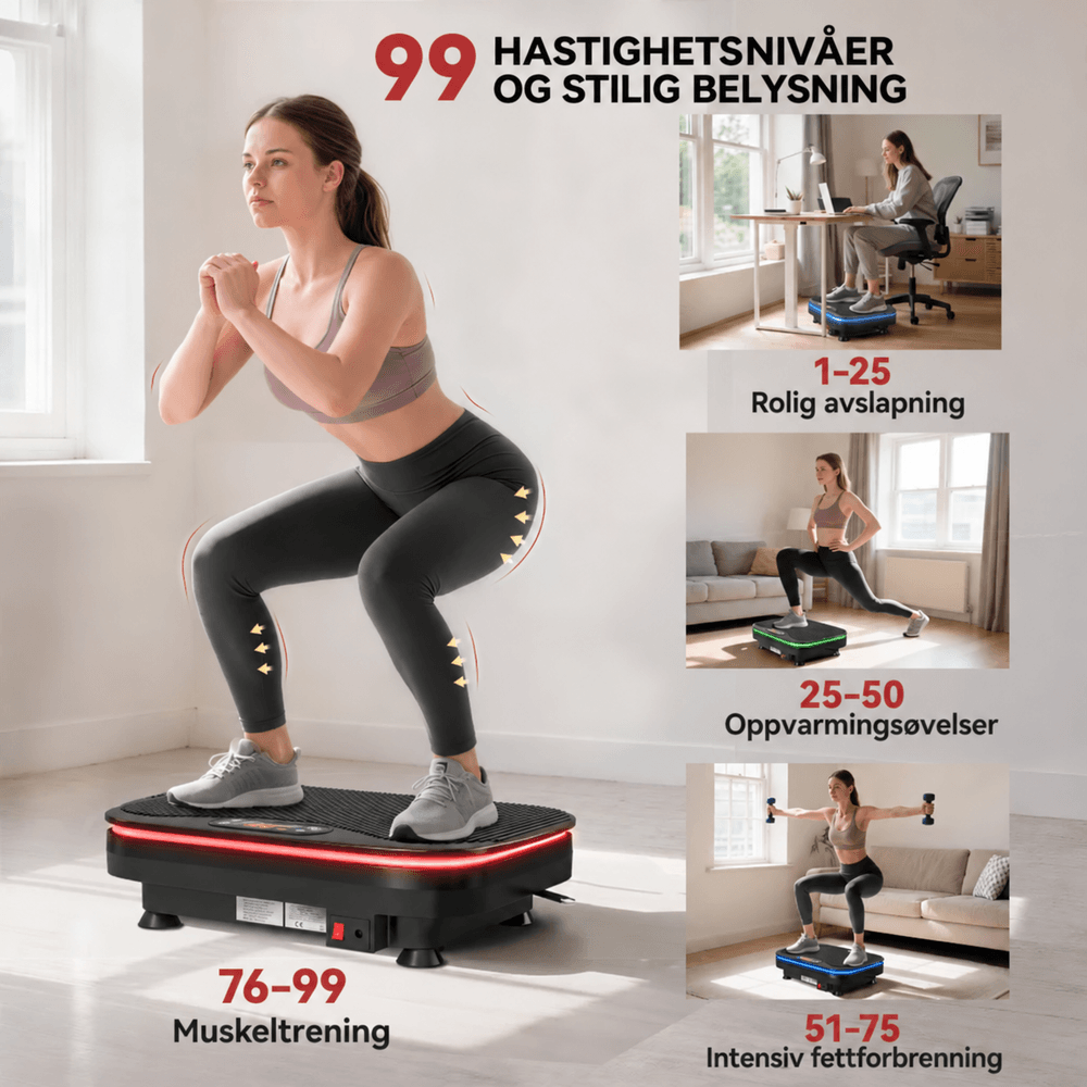 Vibrasjonsplate med Bluetooth og 99 hastighetsnivåer